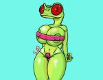  absurd_res amphibian anthro big_breasts big_eyes breasts clothing female frog genitals green_body green_skin hi_res pussy pussy_tape red-eyed_treefrog solo steph_chan thick_thighs topwear tree_frog tube_top 