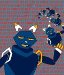  4_fingers ambiguous_gender android anthro background_text balladof8beers blue_background blue_body digital_drawing_(artwork) digital_media_(artwork) e621 esix fingers flat_colors floating_ears hexagon hi_res machine mascot multicolored_ears narrowed_eyes recursion robot simple_background solo teeth text white_ears yellow_ears yellow_eyes yellow_sclera 