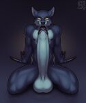  anthro balls big_balls big_penis canid canine canis erection genitals hi_res huge_penis humanoid_genitalia humanoid_penis hyper hyper_genitalia hyper_penis kneeling long_nails long_penis longblueclaw male mammal nude penis solo urethral_tonguing wolf 