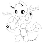  ambiguous_gender anthro black_inner_ear black_sclera blush canid canine canis cephalopod changed_(video_game) chano chest_tuft coleoid decapodiform fur hybrid mammal marine mollusk monochrome pawpads paws simple_background solo squid_dog_(changed) tentacles tuft white_background white_body white_eyes white_fur 