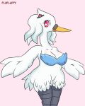  4:5 anatid anseriform anserinae anthro avian barette bird breasts feathered_wings feathers female flofluffy flower hi_res nintendo plant pok&eacute;mon pok&eacute;mon_(species) simple_background solo swan swanna video_games wings 