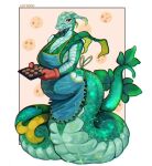  anthro apode baking_tray belly big_belly big_breasts breasts clothing cookie draconcopode female food green_body green_scales handwear hi_res lbt9000 legless mature_female nintendo oven_mitts pok&eacute;mon pok&eacute;mon_(species) pregnant reptile scales scalie serpentine serperior solo tongue tongue_out video_games wide_hips 