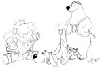  2008 anthro augie_doggie_and_doggie_daddy balls canid canine canis collar common_hippopotamus doggie_daddy domestic_dog erection eyes_closed genitals group hanna-barbera harness hippopotamid leash male male/male mammal monochrome necktie penis pet peter_potamus sdawg sitting sketch slightly_chubby the_peter_potamus_show ursid 