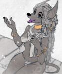  2018 5_fingers anthro breasts canid canine digital_media_(artwork) ear_piercing ear_ring eyebrows eyelashes female fingers hair mammal open_mouth pacevanrign piercing solo tongue 