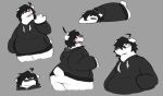  anthro black_hair blush bottomless butt clothed clothing doomer_(meme) fur hair honeyzslime hoodie male meme overweight solo topwear white_body white_fur 