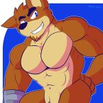  1:1 abs activision alternate_version_at_source anthro bandicoot crash_bandicoot_(series) crunch_bandicoot digital_media_(artwork) fizzyjay hi_res looking_at_viewer male mammal marsupial muscular muscular_anthro muscular_male nude pecs simple_background smile solo video_games 