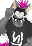  anthro athletic collar ethan_bedlam eyes_closed facial_piercing gesture goth hair labret_piercing lip_piercing male mammal middle_finger mohawk nine_inch_nails piercing pink_hair procyonid punk raccoon sharkellion solo spiked_collar spikes 