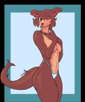 anthro beastars breasts brown_body brown_fur canid canine canis clothed clothing covering covering_breasts f_draws female fingers fur hi_res juno_(beastars) mammal multicolored_body multicolored_fur one_eye_closed open_mouth partially_clothed portrait purple_eyes solo standing tan_body tan_fur three-quarter_portrait topless two_tone_body two_tone_fur under_boob wolf 