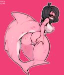  absurd_res anthro anus big_breasts big_tail black_hair breasts butt cute_expression erect_nipples eyeliner facial_piercing female fin fish genitals hair hi_res long_tail looking_at_viewer looking_back looking_pleasured makeup marine myth_(mythruna) mythruna nipples nose_piercing piercing pink_body pink_eyes pink_scales presenting presenting_hindquarters presenting_pussy pussy scales scar shark shark_tail short_hair smile solo spread_pussy spreading 