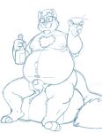  2021 anthro balls belly big_balls blue_and_white bravo canid canine eyewear genitals glasses huge_balls humanoid_hands hyper hyper_balls hyper_genitalia male mammal monochrome moobs navel nipples overweight overweight_male penis raccoon_dog simple_background sketch solo tanuki white_background 