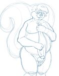  2020 anthro balls belly bravo erection eyewear genitals glasses humanoid_hands male mammal mephitid moobs nipples overweight overweight_male penis simple_background sketch skunk solo towel white_background 