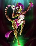  2017 4:5 4_toes 5_fingers areola breasts cheetah digital_media_(artwork) eyebrows eyelashes feet felid feline female fingers green_eyes hair hi_res looking_at_viewer mammal nipples pacevanrign purple_hair solo toes 