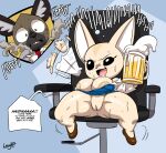 2021 aggressive_retsuko alcohol anthro areola beer beverage big_breasts bodily_fluids breasts camel_toe canid canine chair clothed clothing dialogue digital_media_(artwork) disembodied_head drunk duo english_text female fennec fenneko footwear fox furniture genitals haida hi_res hyaenid joaoppereiraus male mammal nipples no_underwear office_chair open_mouth pussy sanrio short_stack signature sitting solo_focus speech_bubble spotted_hyena spread_legs spreading substance_intoxication sweat text thick_thighs 