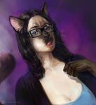  2021 black_eyes black_eyewear black_glasses black_nose bust_portrait devergilia domestic_cat dutch_angle eyewear felid feline felis female glasses hair human human_to_anthro mammal portrait solo species_transformation transformation whiskers 