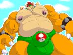  2021 anthro balls_outline belly biceps big_bulge big_muscles bowser bowser_day bracelet bulge claws clothing cloud cooner dated day eyebrows genital_outline hair hi_res horn huge_bulge huge_muscles jewelry koopa looking_at_viewer looking_down love_handles low-angle_view male mario_bros musclegut muscular muscular_anthro muscular_male navel nintendo nipple_piercing nipple_ring nipples outside pecs penis_outline piercing scalie shell signature small_head solo spiked_bracelet spiked_shell spikes spikes_(anatomy) underwear vein video_games 