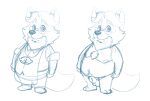  2020 anthro apron balls belly blue_and_white bravo canid canine chibi clothing disney eyewear fox genitals gideon_grey glasses male mammal monochrome moobs nipples overweight overweight_male penis simple_background sketch solo white_background zootopia 