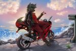  absurd_res anthro fur hi_res male motorcycle muscular sea solo sparkittyart sunset vehicle water 