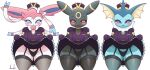  absurd_res anthro blush breasts clothed clothing clothing_lift digital_media_(artwork) dress dress_lift eeveelution female garter_straps group hi_res jhenightfox looking_at_viewer nintendo panties pok&eacute;mon pok&eacute;mon_(species) presenting shaded short_stack sylveon thick_thighs trio umbreon underwear vaporeon video_games wide_hips 