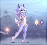  anthro areola blue_body blue_fur breasts claws detailed_background female fur furred_kobold genitals hi_res horn hybrid invalid_tag kobold mammal multicolored_body multicolored_fur nipples phluks pink_areola plantigrade pussy solo two_tone_body two_tone_fur white_body white_fur 