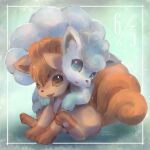  2021 alolan_vulpix ambiguous_gender blue_eyes brown_body brown_eyes brown_fur duo feral fur hi_res multi_tail nilomne nintendo open_mouth open_smile paws pok&eacute;mon pok&eacute;mon_(species) regional_form_(pok&eacute;mon) signature sitting smile video_games vulpix white_body white_fur 