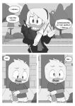  absurd_res anatid anseriform avian bird blush clothing comic della_duck dewey_duck dialogue disney duck ducktales ducktales_(2017) female hi_res male monochrome mother mother_and_child mother_and_son parent parent_and_child son therita3k 