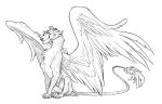  ambiguous_gender disney elena_of_avalor feathered_wings feathers felid feral firequill fur jaquin line_art mammal monochrome simple_background skylar_(elena_of_avalor) smile solo white_background wings 