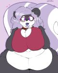  &lt;3 2021 4:5 anthro belly big_belly big_breasts big_tail black_body black_fur bottomless breasts clothed clothing collar curvy_figure eyewear female front_view fur glasses hair hi_res huge_breasts huge_thighs mammal mephitid multicolored_body multicolored_fur open_mouth overweight overweight_female pink_hair purple_eyes skunk solo tempo_(temporalwalker) thick_thighs topwear trans_(lore) trans_woman_(lore) two_tone_body two_tone_fur uromatsu voluptuous white_body white_fur wide_hips 