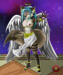  abs absurd_res alyk_(zardoseus) angel anthro appropriate beads big_breasts black_body black_fur blue_hair breasts canid canine canis chain claws clothed clothing digital_drawing_(artwork) digital_media_(artwork) dragon_ball dragon_ball_super dragon_ball_z ear_piercing english_text eyelashes feathered_wings feathers feet female fingers fluffy fluffy_chest fluffy_tail footwear fox fur genitals gold_(metal) gold_jewelry hair halo hi_res high_heels huge_breasts jewelry mammal nipple_chain nipple_piercing nipples nude pawpads paws piercing piercings_everywhere portrait purple_eyes pussy shoes simple_background smile solo text thick_thighs toes urocyon video_games white_body white_fur wings zardoseus 