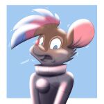  1:1 anthro blue_eyes blue_hair brown_body brown_ears brown_fur brown_hair dialogue fur grey_body hair hi_res inanimate_transformation male mammal mouse multicolored_hair murid murine petrification pink_hair pink_inner_ear rock rodent sculpture solo statue transformation trevor-fox trevor-fox_(character) 