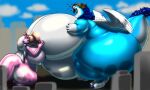  &lt;3 2018 3_toes 4_fingers 4_toes 5:3 5_fingers animate_inanimate anthro belly belly_valve big_arms big_belly big_breasts big_butt big_tail bloated blowing blue_body blue_claws blue_hair breasts brown_hair building butt city city_background claws duo feet female female/female fingers front_view gabriel_(grinex) gabrielle_(grinex) glistening glistening_body grinex growing hair hi_res huge_breasts huge_butt hyper hyper_belly hyper_breasts hyper_butt inflatable inflating inflation kneeling living_inflatable long_hair long_tail macro mammal mephitid nipple_fetish nipple_play nipples north_american_dragon nozzle pink_body pink_nipples rubber sitting_on_ground skunk sophie_(daniel156161) standing toes white_body white_hair white_wings wings 