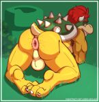  aeolius all_fours anus backsack balls bowser bowser_day genitals koopa looking_at_viewer looking_back male mario_bros muscular muscular_male nintendo presenting puffy_anus scalie smile solo video_games 
