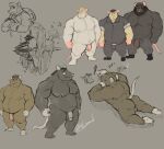  2021 anthro balls black_body black_fur bottomwear brown_body brown_fur butt clothing flaccid fur genitals group humanoid_genitalia humanoid_hands humanoid_penis lying male mammal moobs multiple_poses murid murine musclegut nipples overweight overweight_male pants penis pose pure_command rat rodent shirt topwear white_body white_fur 