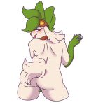  anthro barely_visible_genitalia barely_visible_pussy blush bodily_fluids butt condom eyewear female fur garbatge genital_fluids genitals goggles grace_mustang green_eyes green_hair hair legendary_pok&eacute;mon long_ears nintendo pink_nose pok&eacute;mon pok&eacute;mon_(species) pussy pussy_juice scarf sexual_barrier_device shaymin sky_forme_shaymin solo tongue tongue_out video_games white_body white_fur 