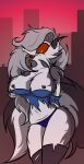  absurd_res anthro bagodirt breasts canid canid_demon clothing demon female hellhound helluva_boss hi_res loona_(vivzmind) mammal simple_background solo tongue tongue_out torn_clothing underwear 
