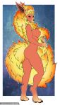  4_toes 5_fingers anthro black_nose breasts eeveelution feet female fingers flareon fur green_eyes hair hi_res looking_at_viewer nintendo nude orange_hair pok&eacute;mon pok&eacute;mon_(species) red_body red_fur solo tanutanuki toes video_games 