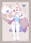  4_toes 5_fingers absurd_res anthro breasts canid canine clothed clothing feet female fingers fox hair hi_res ketty mammal open_mouth pink_eyes smile solo teeth toes tongue white_hair 