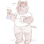  2019 anthro bandanna beard belly blush bottle bottomwear chibi cleaning_tool clothing eyewear facial_hair full-length_portrait glasses hi_res holding_object jehu_(sihai&#039;s_legacy) kerchief looking_aside male mammal overweight overweight_male paper_towel portrait scar shirt shorts sihai&#039;s_legacy simple_background solo spray_bottle standing suid suina sus_(pig) tail_tuft topwear tuft tusks white_background wild_boar yogurtmoosart 