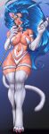  animal_humanoid big_breasts blue_hair breasts capcom cat_humanoid darkstalkers felicia_(darkstalkers) felid felid_humanoid feline feline_humanoid female fur gradient_background hair hi_res humanoid mammal mammal_humanoid reina. simple_background solo text url video_games watermark white_body white_fur wide_hips 