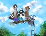  beaver bottomwear clothing group lutrine male mammal mephitid mustelid rodent shorts skunk sophiecabra swimming swimming_trunks swimwear 