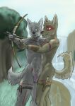 anthro arrow canid canine canis domestic_dog duo frottage genitals hi_res holding_object holding_weapon humanoid_genitalia humanoid_penis knife male male/male mammal nude orientation_play penis sex straight_to_gay teacher teaching tribal weapon wolf wolfyalex96_(artist) 