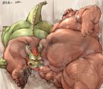  2020 anthro balls belly blush bodily_fluids butt cum dragon duo edit ejaculation genital_fluids genitals green_body kemono kotobuki male male/male mammal moobs musk nipples obese overweight overweight_male penis sample sitting sweat tongue tongue_out uncensored ursid 