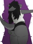 anthro big_butt bit_synergy black_clothing black_panties black_underwear butt butt_focus clothed clothing digital_media_(artwork) dragon female fur furred_dragon grey_body grey_fur hair hand_on_butt holding_butt huge_butt panties raised_tail rear_view samantha_(bit-synergy) shirt simple_background solo thick_thighs topwear underwear white_clothing white_shirt white_topwear 