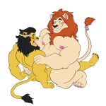  1:1 alpha_channel anthro atticusdraws bilyonaire blush crown duo ear_piercing ear_ring eyes_closed felid hi_res jewelry larger_on_top laurel_crown lion male male/male mammal muscular pantherine piercing slightly_chubby tail_jewelry tail_ring 