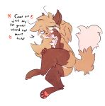  &lt;3 2021 anonymous_artist anthro averi_(fiddleafox) big_tail brown_body brown_ears brown_fur brown_hair canid canine chest_tuft crossed_legs dialogue digital_drawing_(artwork) digital_media_(artwork) dipstick_tail english_text fangs female fluffy fluffy_tail fox fur genitals gloves_(marking) green_eyes hair hand_on_face hand_on_leg leg_markings leg_tuft mammal markings multicolored_tail open_mouth open_smile pawpads paws pussy simple_background sitting smile socks_(marking) solo teeth text tuft white_body white_fur 
