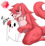  &lt;3 &lt;3_eyes animal_humanoid blood bodily_fluids breasts canid canid_humanoid canine canine_humanoid canis duo female grabbing_face hair hi_res humanoid korean_text licking_head male male/female mammal mammal_humanoid megi nails predator_(lol) red_body red_ears red_eyes red_hair red_nose red_tail saliva scar text wolf wolf_humanoid 