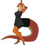  absurd_res alpha_channel anthro breasts cobra female green_eyes hi_res intersex looking_at_viewer non-mammal_breasts orange_body orange_scales red_body red_scales reptile scales scalie serpentine simple_background smile snake snake_hood solo stretching thegamingzilla 