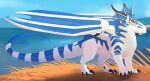  ambiguous_gender claws dinkysaurus dragon feral frill_(anatomy) hi_res kestenan membrane_(anatomy) membranous_wings solo stripes wings 