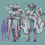  1:1 ambiguous_gender antennae_(anatomy) anthro arthropod claws fake_breasts female green_background hi_res human insect japanese_text larger_anthro larger_female mammal mandibles mantis mimicry monster multi_eye nude shion_humine silhouette simple_background size_difference smaller_ambiguous smaller_human text translation_request 