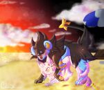  all_fours beach big_ears black_body black_fur blue_body blue_fur blush blush_lines blushbutt breed cute_expression cute_eyes cute_face doggystyle duo ears_up eeveelution espeon female feral from_behind_position fur glowstone2001 hi_res luxray male male/female nintendo pawpads paws pink_body pink_fur pok&eacute;mon pok&eacute;mon_(species) rainbow raised_paw raised_tail red_nose sand scenery seaside sex smile sparkles sunset tan_body tan_fur video_games 