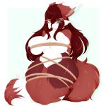  1:1 absurd_res anthro bdsm big_breasts blue_eyes bondage bound breasts canid canine canis curvy_figure female fur hair hi_res hourglass_figure long_hair mammal nude red_body red_fur reza_(thenuclearfurry) rope rope_bondage solo thick_thighs wolf yakiq 